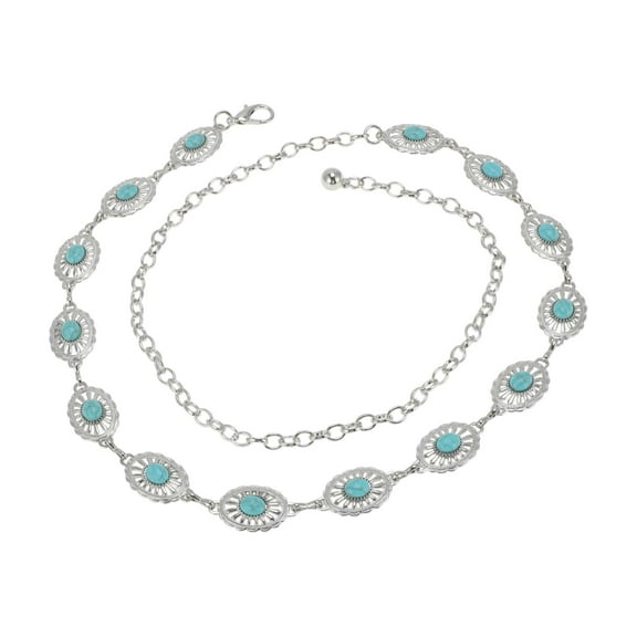 Unique Bargains 1 Pc Waist Chain Fashion Retro Adjustable Waist Cord for Women Silver Tone