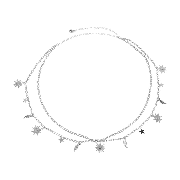 Unique Bargains 1 Pc Waist Chain Moon Double Layers Waist Belt Silver Tone