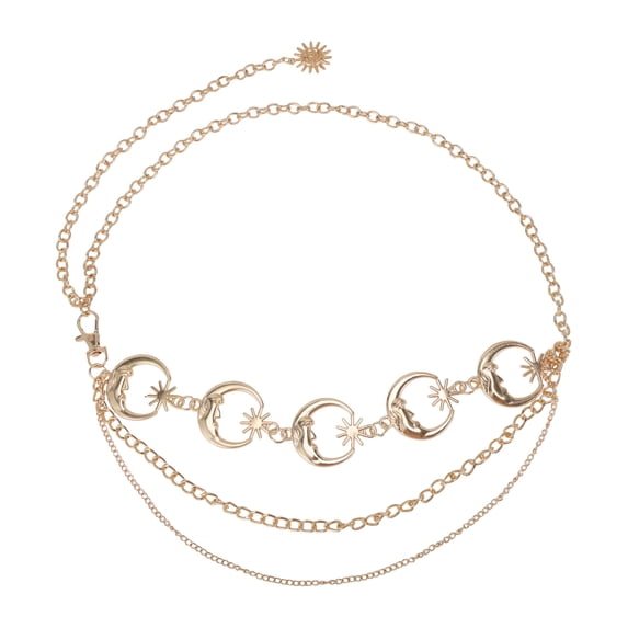 Unique Bargains 1 Pc Waist Chain Moon Three Layers Waist Belt Gold Tone