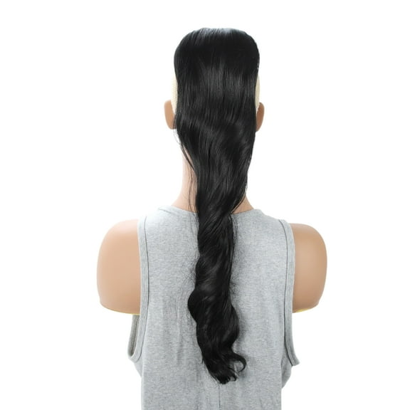 Unique Bargains 1 Pc Water Wave Ponytail Long Hair Hair Extensions High Temperature Fiber 23.6IN Hair Extension Tape Black for Women