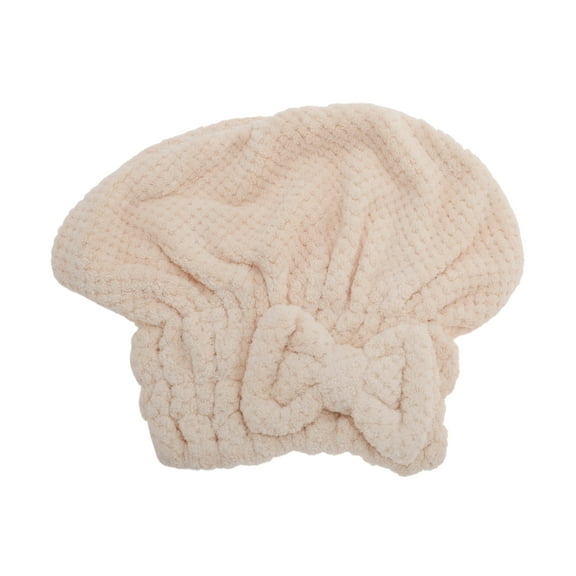 Unique Bargains 1 Pc Water-absorbent Bow Hair Towel for Bathroom Hotel Coral Fleece Beige