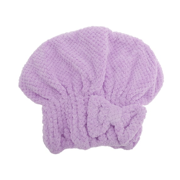Unique Bargains 1 Pc Water-absorbent Bow Hair Towel for Bathroom Hotel Coral Fleece Purple