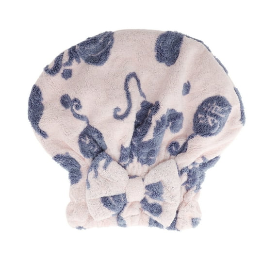 Unique Bargains 1 Pc Water-absorbent Bow Print Hair Towel for Bathroom Pink Coral Fleece