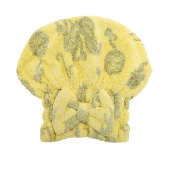 Unique Bargains 1 Pc Water-absorbent Bow Print Hair Towel for Bathroom Yellow Coral Fleece