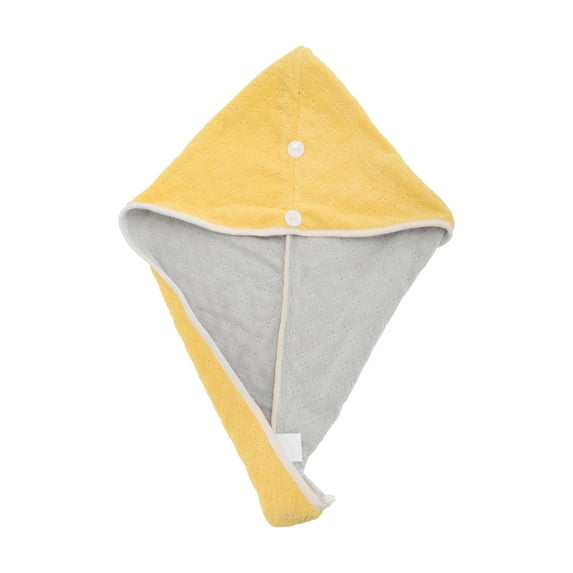 Unique Bargains 1 Pc Water-absorbent Two Colors Hair Towel for Bathroom Yellow Gray Coral Fleece