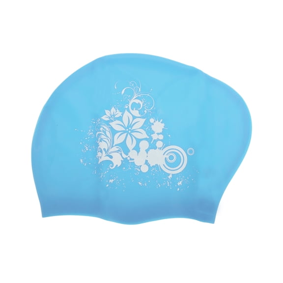 Unique Bargains 1 Pc Waterproof Floral Pattern Swim Cap for Women Lake Blue