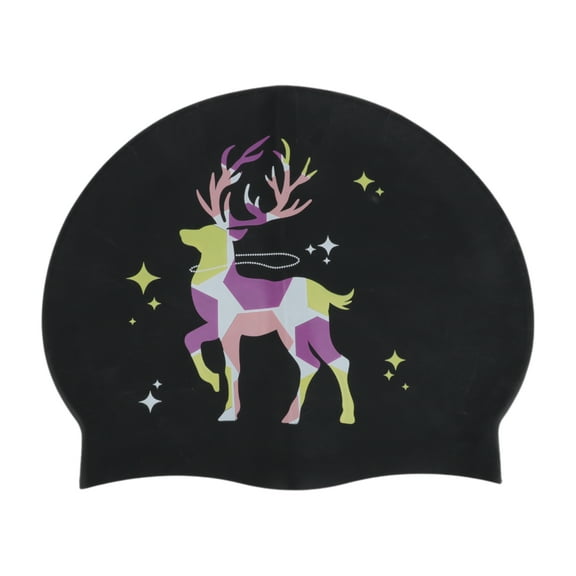 Unique Bargains 1 Pc Waterproof Sika Deer Pattern Swim Cap Black Purple White