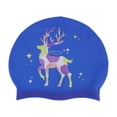 thumbnail image 1 of Unique Bargains 1 Pc Waterproof Sika Deer Pattern Swim Cap Blue Purple, 1 of 6