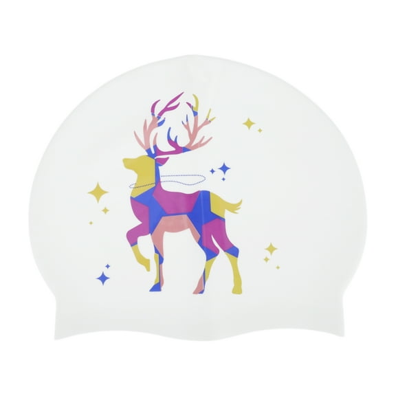 Unique Bargains 1 Pc Waterproof Sika Deer Pattern Swim Cap White Blue