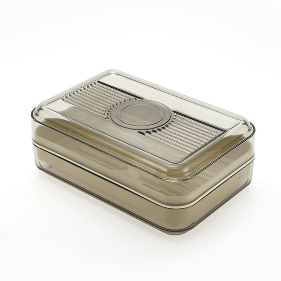 Unique Bargains 1 Pc Waterproof Soap Holder Double Layer with Cover Gray Soap Holder for Bathroom 5.35"x3.54"x2.01"