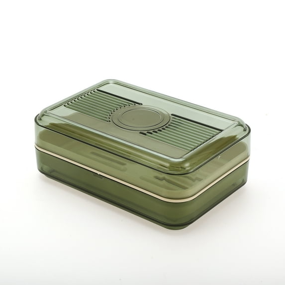 Unique Bargains 1 Pc Waterproof Soap Holder Double Layer with Cover Green Soap Holder for Bathroom 5.35"x3.54"x2.01"