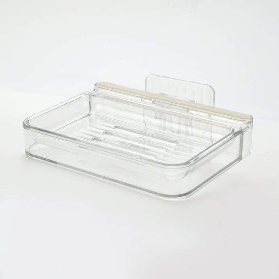Unique Bargains 1 Pc Waterproof Soap Holder Wall Mounted White Clear Soap Holder for Bathroom 5.31"x4.13"x1.1"