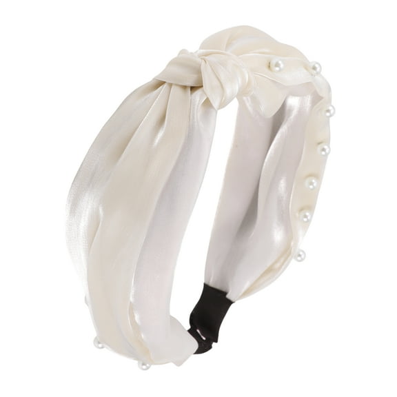 Unique Bargains 1 Pc Wide Faux Pearls Headbands for Women Beige