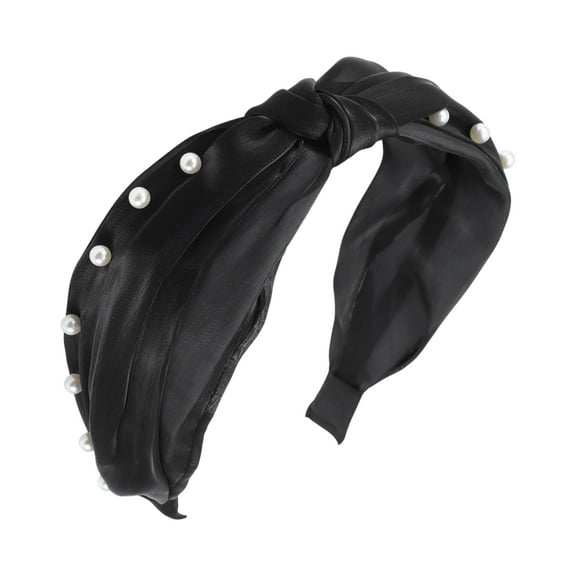 Unique Bargains 1 Pc Wide Faux Pearls Headbands for Women Black