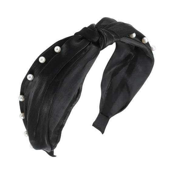 Unique Bargains 1 Pc Wide Faux Pearls Headbands for Women Black