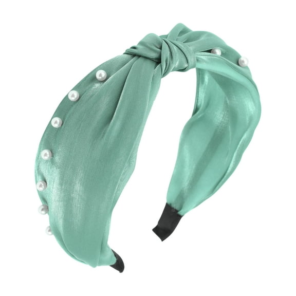 Unique Bargains 1 Pc Wide Faux Pearls Headbands for Women Green