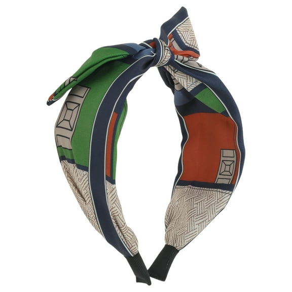 Unique Bargains 1 Pc Wide Tie Bow Geometric Headbands for Women Green