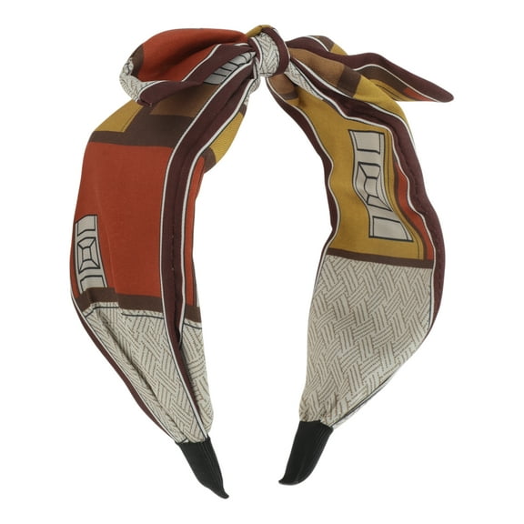 Unique Bargains 1 Pc Wide Tie Bow Geometric Headbands for Women Maroon