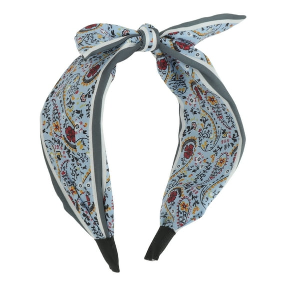 Unique Bargains 1 Pc Wide Tie Paisley Bow Headbands for Women Blue