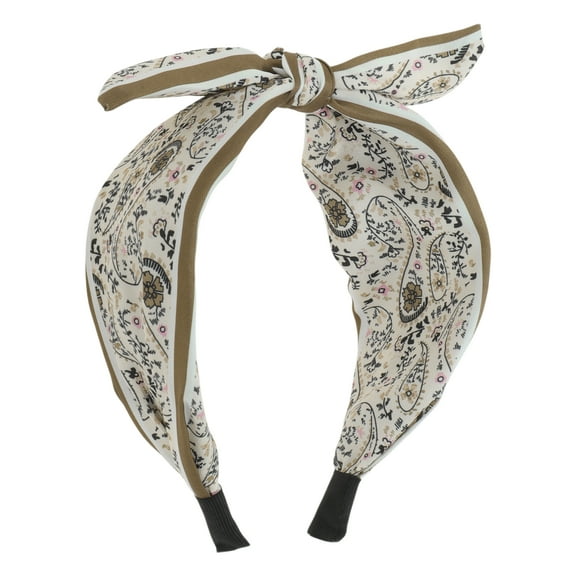 Unique Bargains 1 Pc Wide Tie Paisley Bow Headbands for Women Khaki