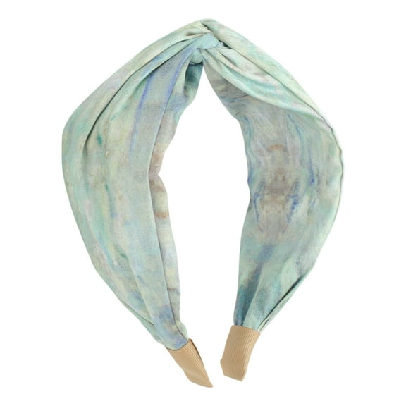 Unique Bargains 1 Pc Wide Tie Printed Headbands for Women Blue Beige