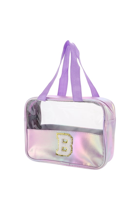 1 Pc Women Clear Letter B Makeup Bag for Vacation Outdoor Activities Purple PU