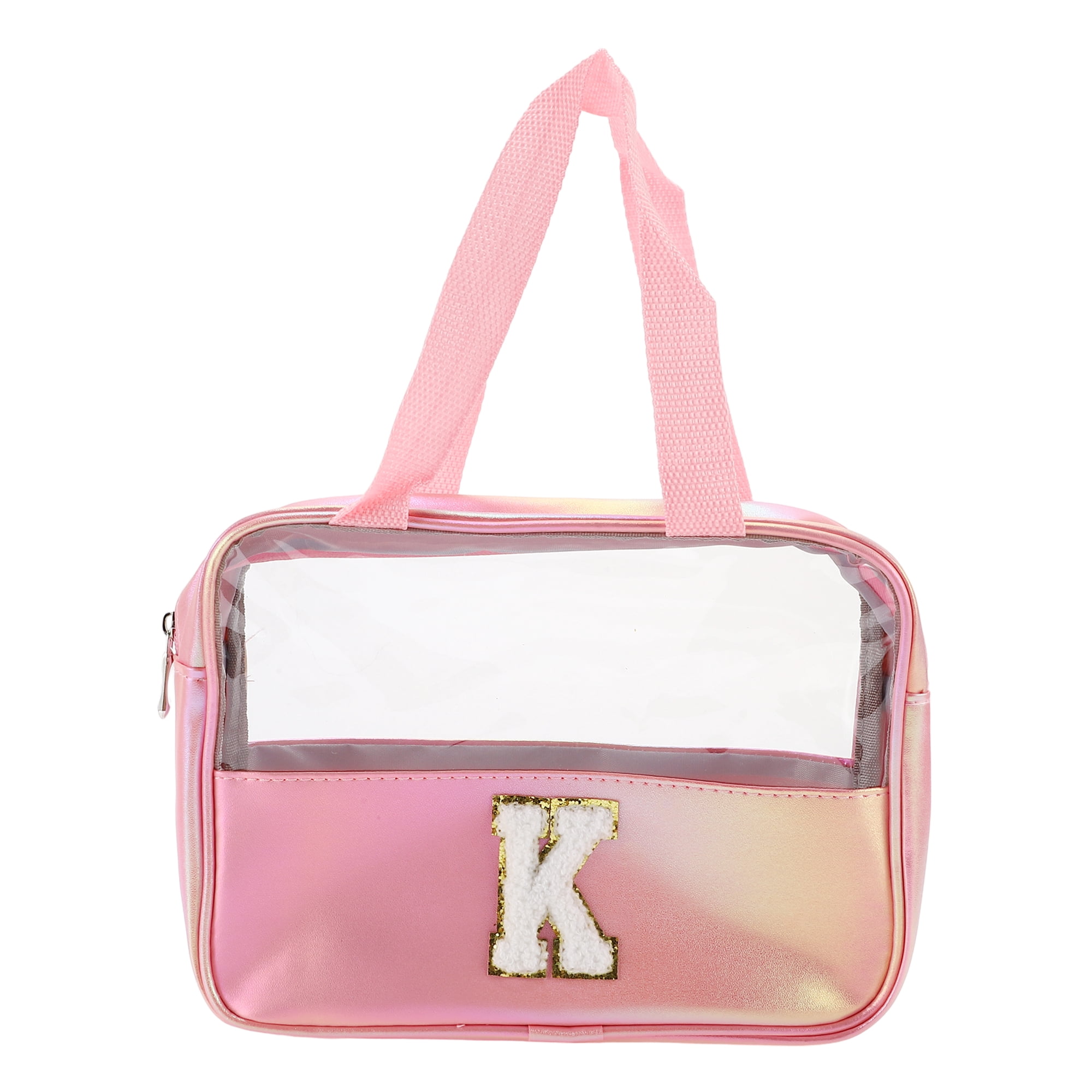 Unique Bargains 1 Pc Women Clear Letter K Makeup Bag for Vacation Outdoor Activities Pink