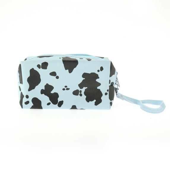 Unique Bargains 1 Pc Women Cow Pattern Pillow Makeup Bag for Travel Vacation Blue PU