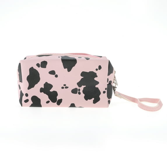 Unique Bargains 1 Pc Women Cow Pattern Pillow Makeup Bag for Travel Vacation Pink PU