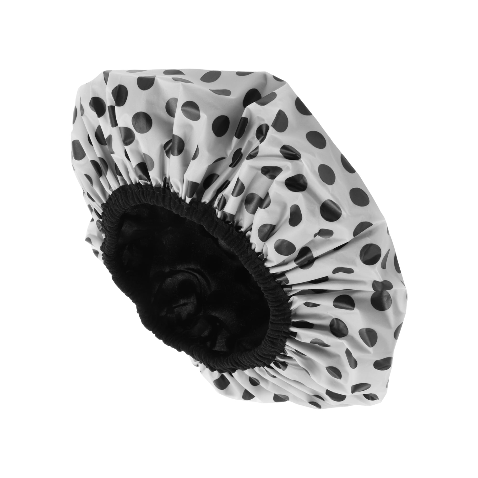Unique Bargains 1 Pc Women Dots Shower Cap for Bathroom Black