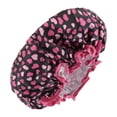 thumbnail image 1 of Unique Bargains 1 Pc Women Double Layer Heart-shaped Shower Cap for Bathroom Vacation Black Red Satin PEVA, 1 of 2