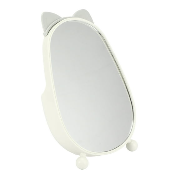 Unique Bargains 1 Pc Women Durable Cartoon Ears Desktop Cosmetic Mirror for Travel White Gray Plastic Silver Mirror