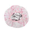 thumbnail image 1 of Unique Bargains 1 Pc Women Durable Floral Shower Cap for Bathroom Vacation Hotel Travel Pink Satin EVA, 1 of 2
