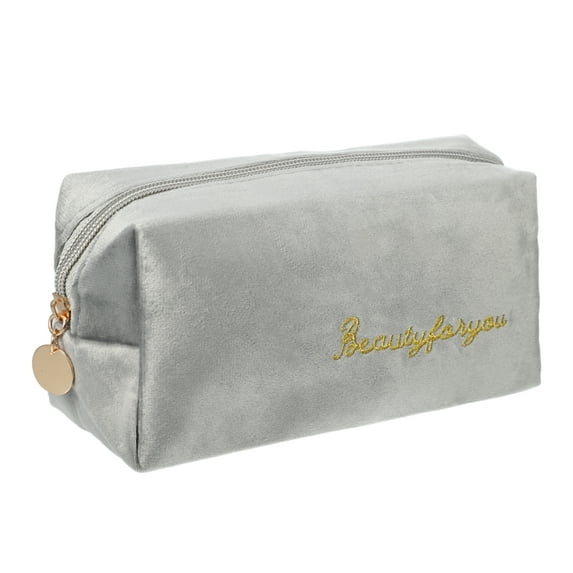 Unique Bargains 1 Pc Women Durable Square Makeup Bag for Vacation Camping Travel Gym Gray Flannel