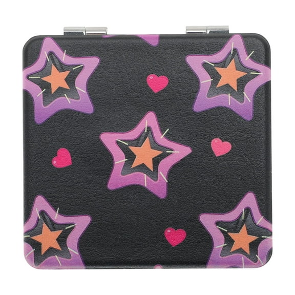 Unique Bargains 1 Pc Women Durable Square Shape Handheld Mirror for Travel Black Purple Glass