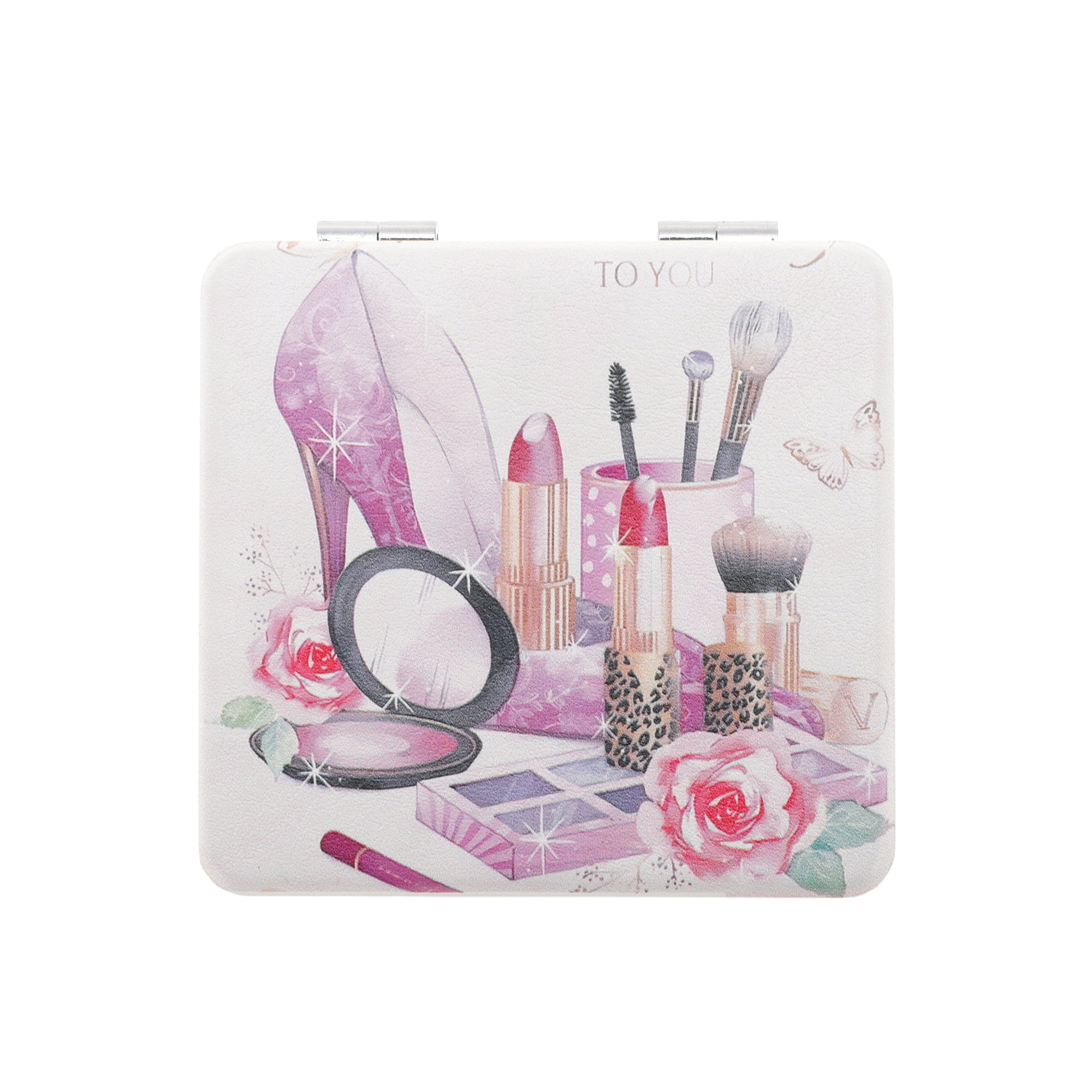 Unique Bargains 1 Pc Women Durable Square Shape Handheld Mirror for Travel Pink Purple