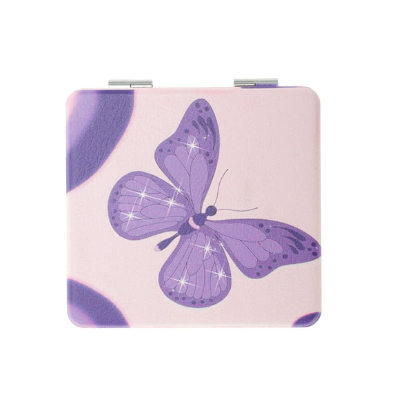Unique Bargains 1 Pc Women Durable Square Shape Handheld Mirror for Travel Purple Glass