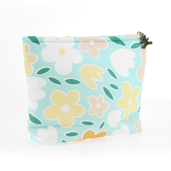 Unique Bargains 1 Pc Women Durable Sunflower Large Cosmetic Bag for Outdoor Activities Green Cotton