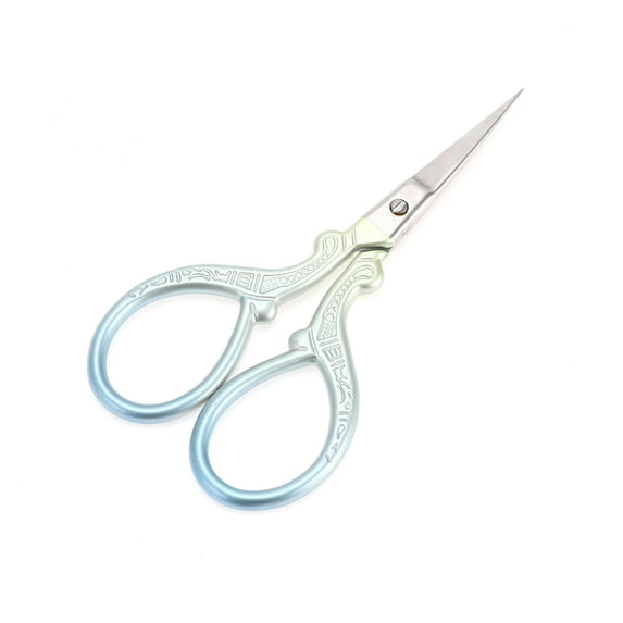 Unique Bargains 1 Pc Women Embossed Scissors Eyebrow Trimmer Scissors For Bathroom Stainless Steel Blue