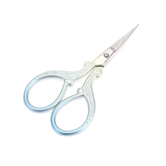 Unique Bargains 1 Pc Women Embossed Scissors Eyebrow Trimmer Scissors For Bathroom Stainless Steel Blue