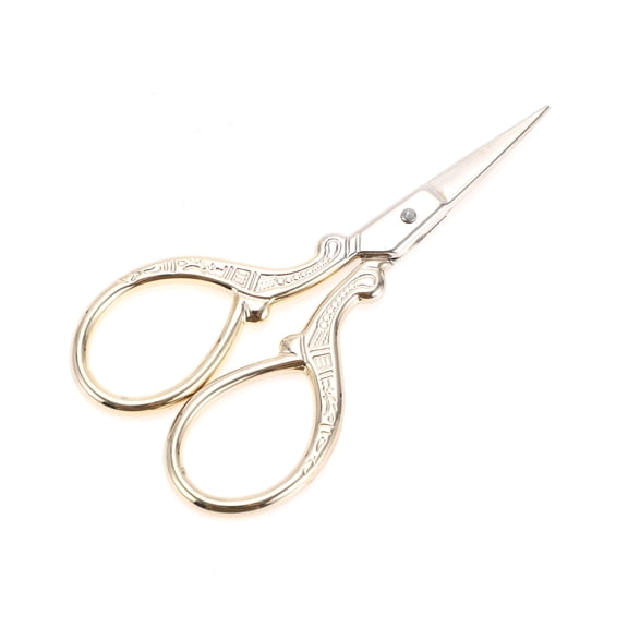 Unique Bargains 1 Pc Women Embossed Scissors Eyebrow Trimmer Scissors For Bathroom Stainless Steel Gold Tone