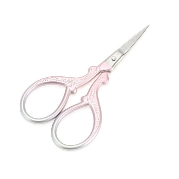 Unique Bargains 1 Pc Women Embossed Scissors Eyebrow Trimmer Scissors For Bathroom Stainless Steel Pink