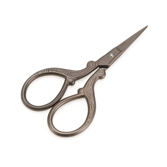 Unique Bargains 1 Pc Women Embossed Scissors Eyebrow Trimmer Scissors For Bathroom Stainless Steel Titanium Tone