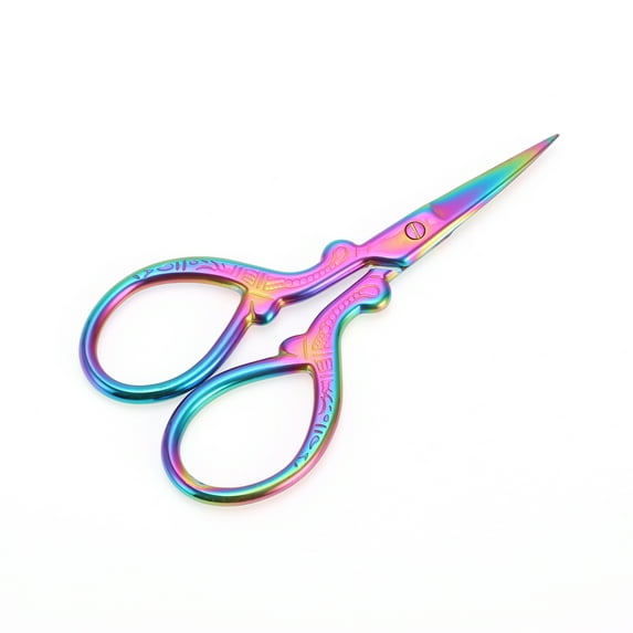 Unique Bargains 1 Pc Women Embossed Scissors Eyebrow Trimmer Scissors For Bedroom Stainless Steel Assorted Color