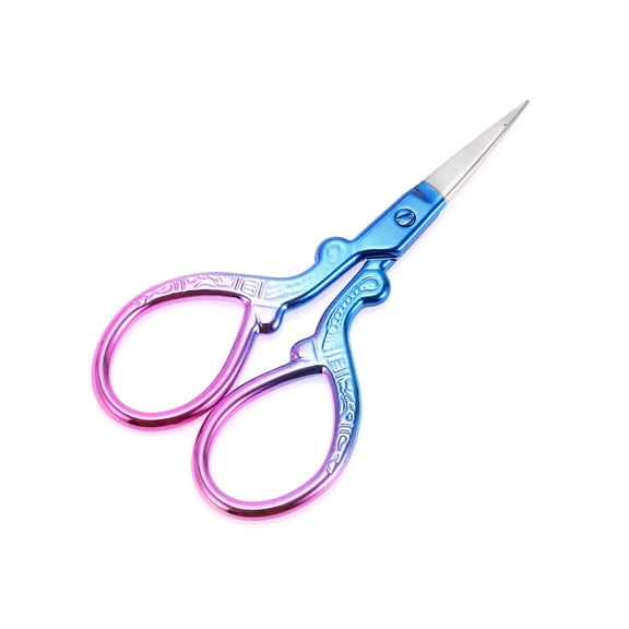 Unique Bargains 1 Pc Women Embossed Scissors Eyebrow Trimmer Scissors For Bedroom Stainless Steel Blue, Pink