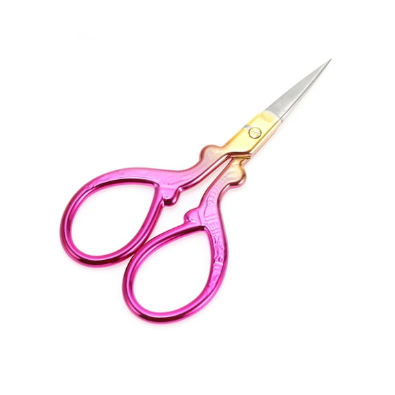 Unique Bargains 1 Pc Women Embossed Scissors Eyebrow Trimmer Scissors For Bedroom Stainless Steel Gold Tone, Pink