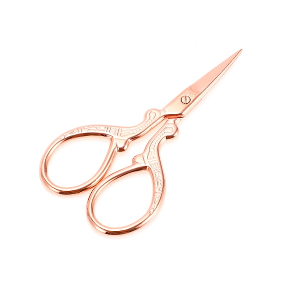 Unique Bargains 1 Pc Women Embossed Scissors Eyebrow Trimmer Scissors For Bedroom Stainless Steel Rose Gold Tone