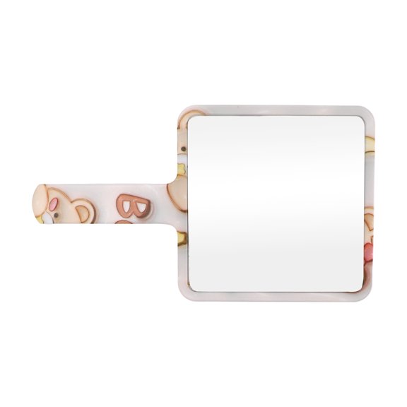 Unique Bargains 1 Pc Women Eyelash Pattern Square Handheld Mirror for Business Travel Pink White Plastic Aluminum Mirror