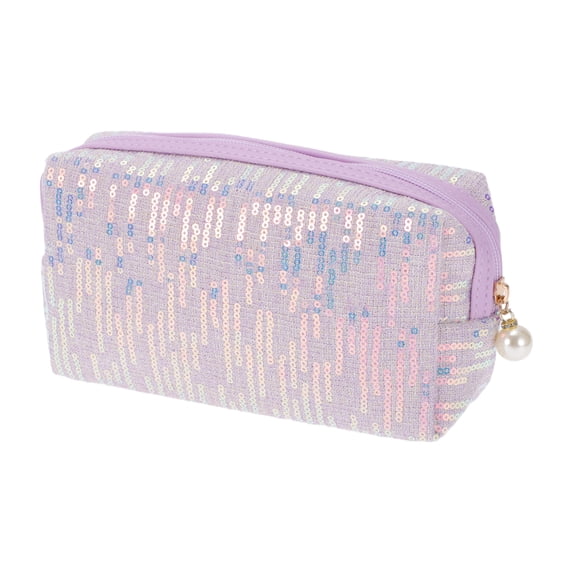 Unique Bargains 1 Pc Women Fashionable Sequin Makeup Bag for Business Travel Vacation Purple Polyester
