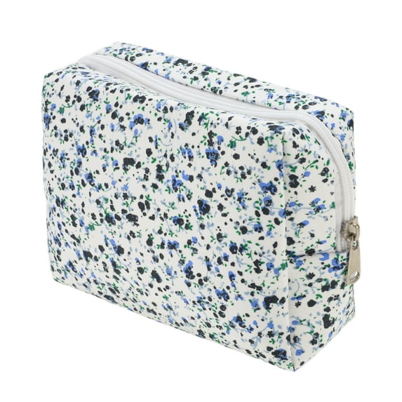 Unique Bargains 1 Pc Women Floral Octagonal Travel Cosmetic Bag for Business Travel Gym Blue Polyester